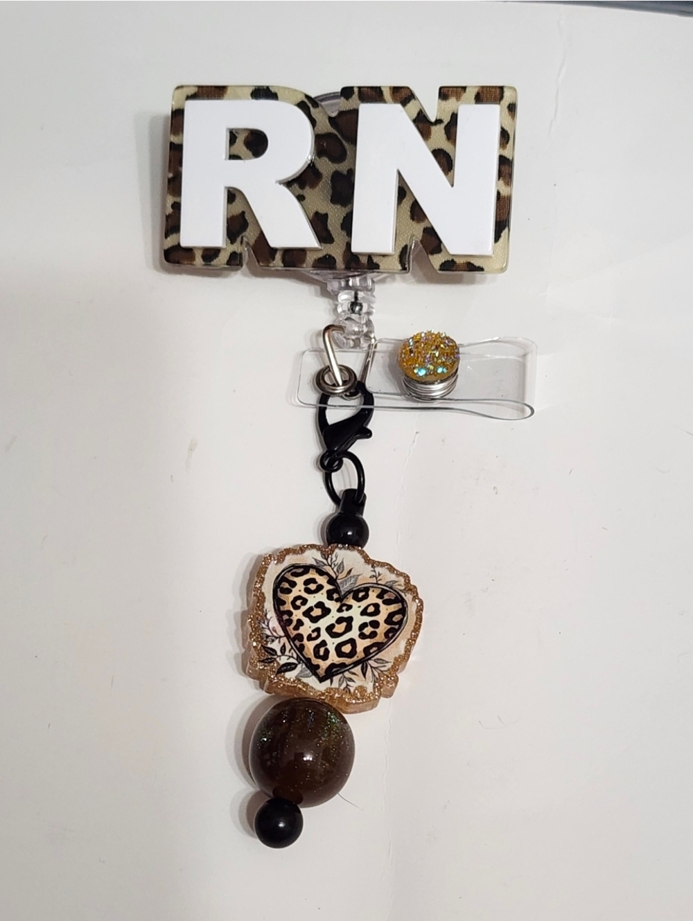 RN Badge Reel Nurse Animal Print Heart Retractable Alligator Clip ID Badge Clip